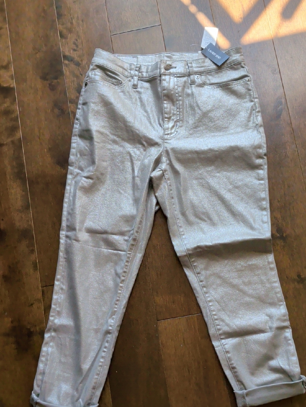 Lands'‎ End Silver Metallic Boyfriend Jeans